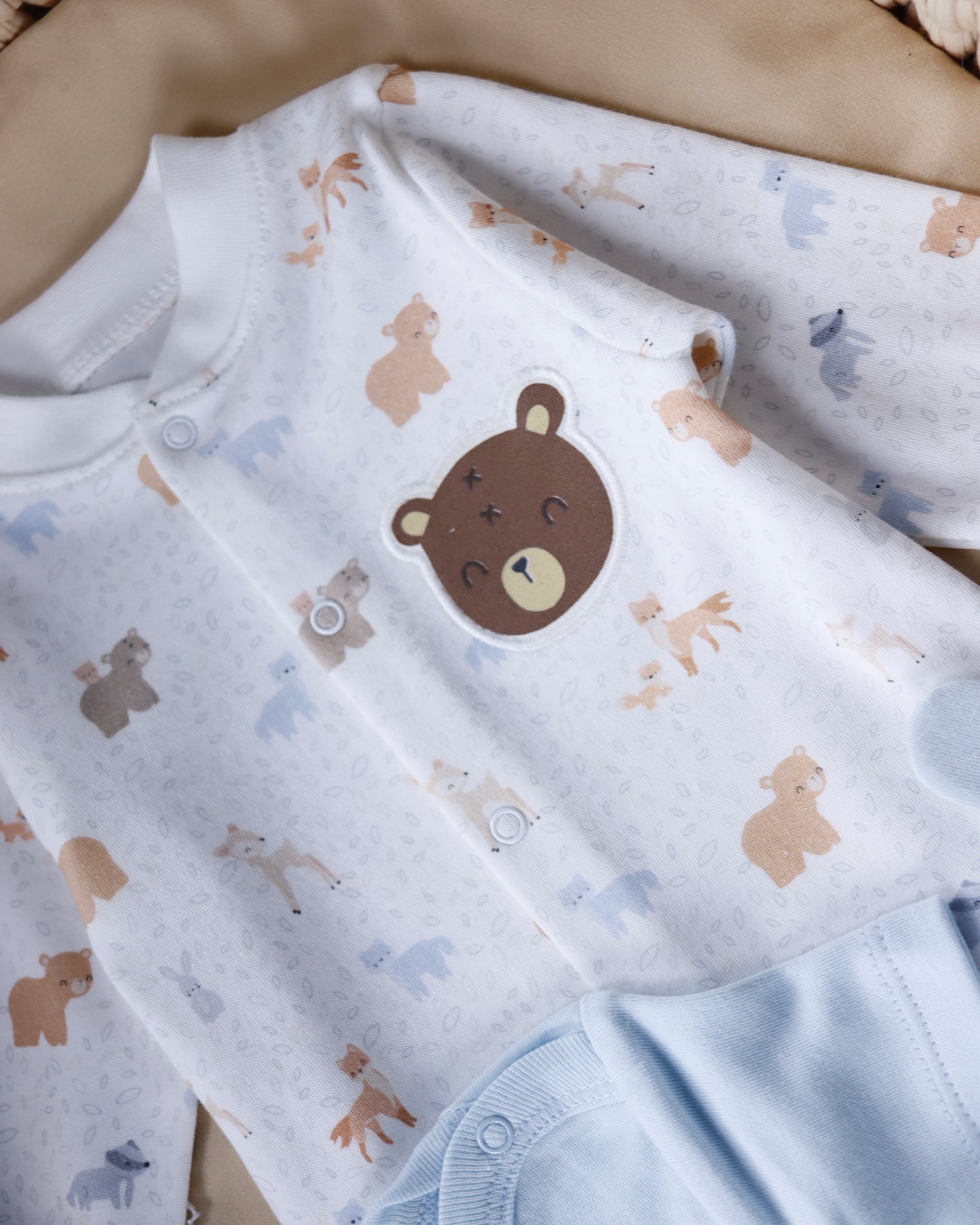 طقم أفرهول بيبي قطن ٣ قطع🐻🩵
