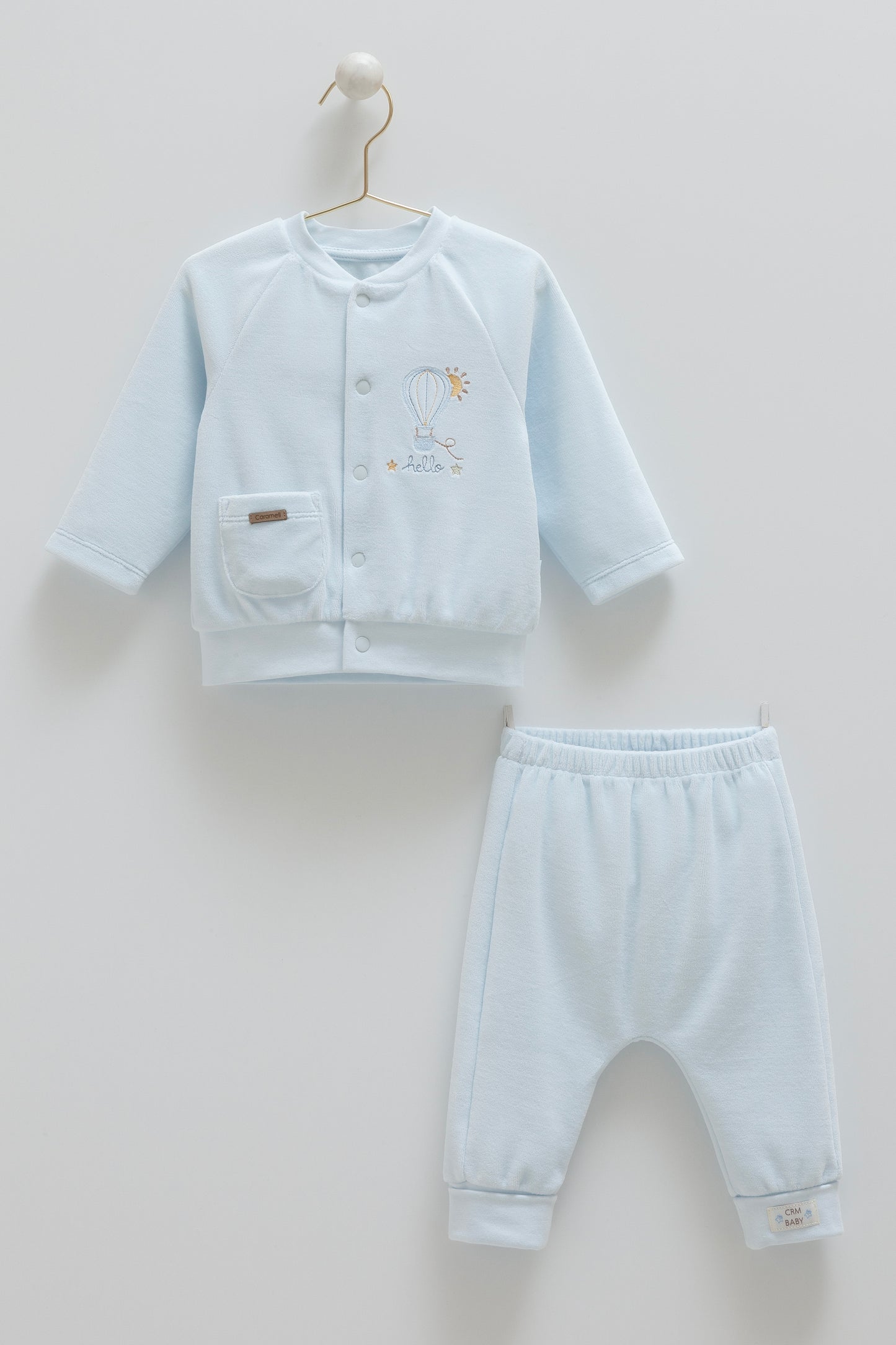 طقم بيبي مخمل ٣-١٨شهر ازرق