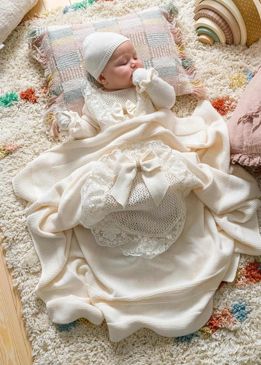 طقم بيبي حديث ولادة قطن غزل طبيعي ١٠٠٪ ايفوري🎀