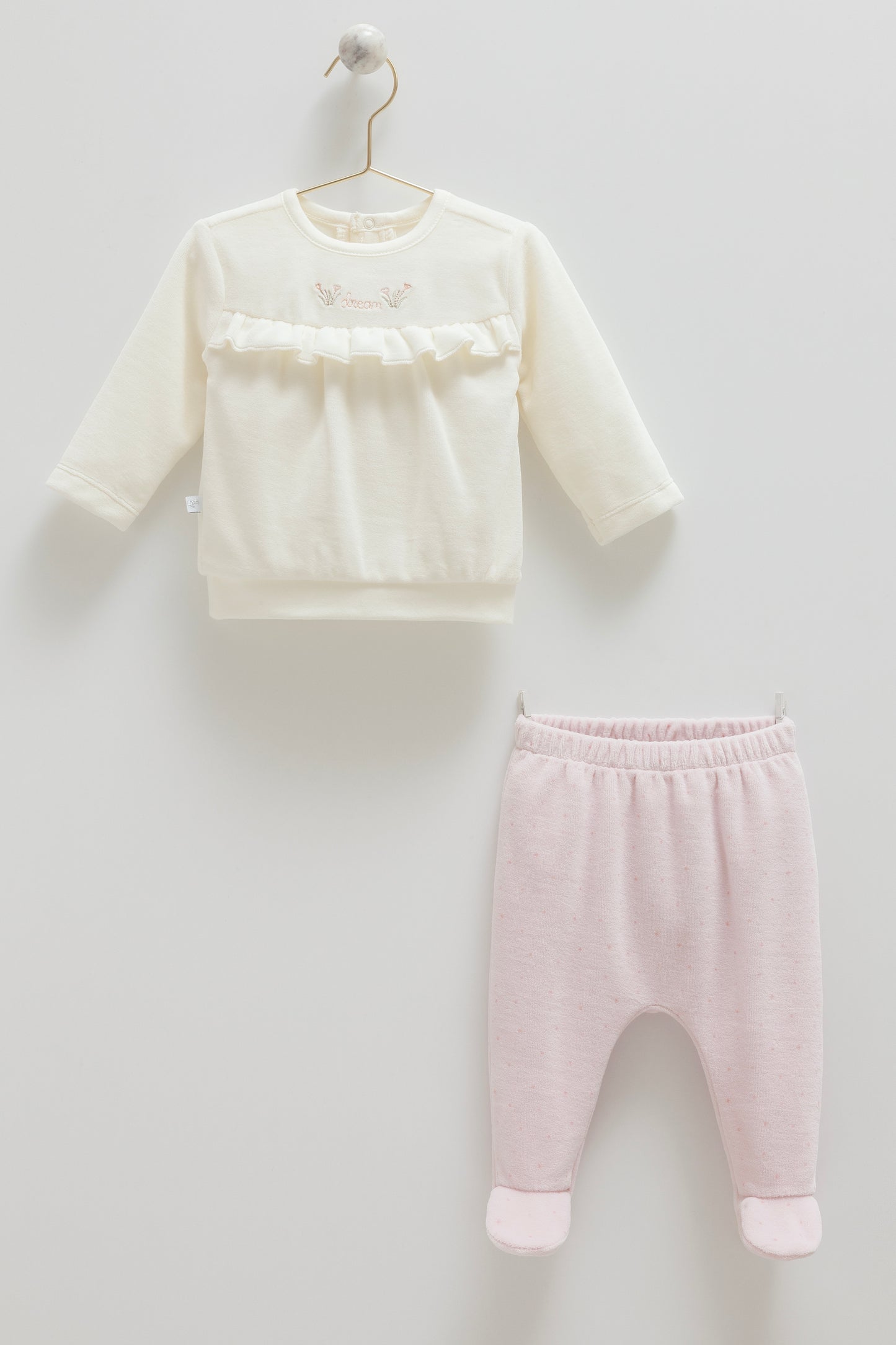 طقم بيبي مخمل١-١٢ شهر زهري