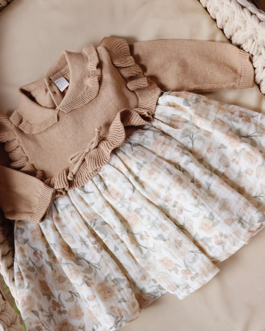 فستان بيبي ١-١٢ شهر ، قطن غزل🤍🤎