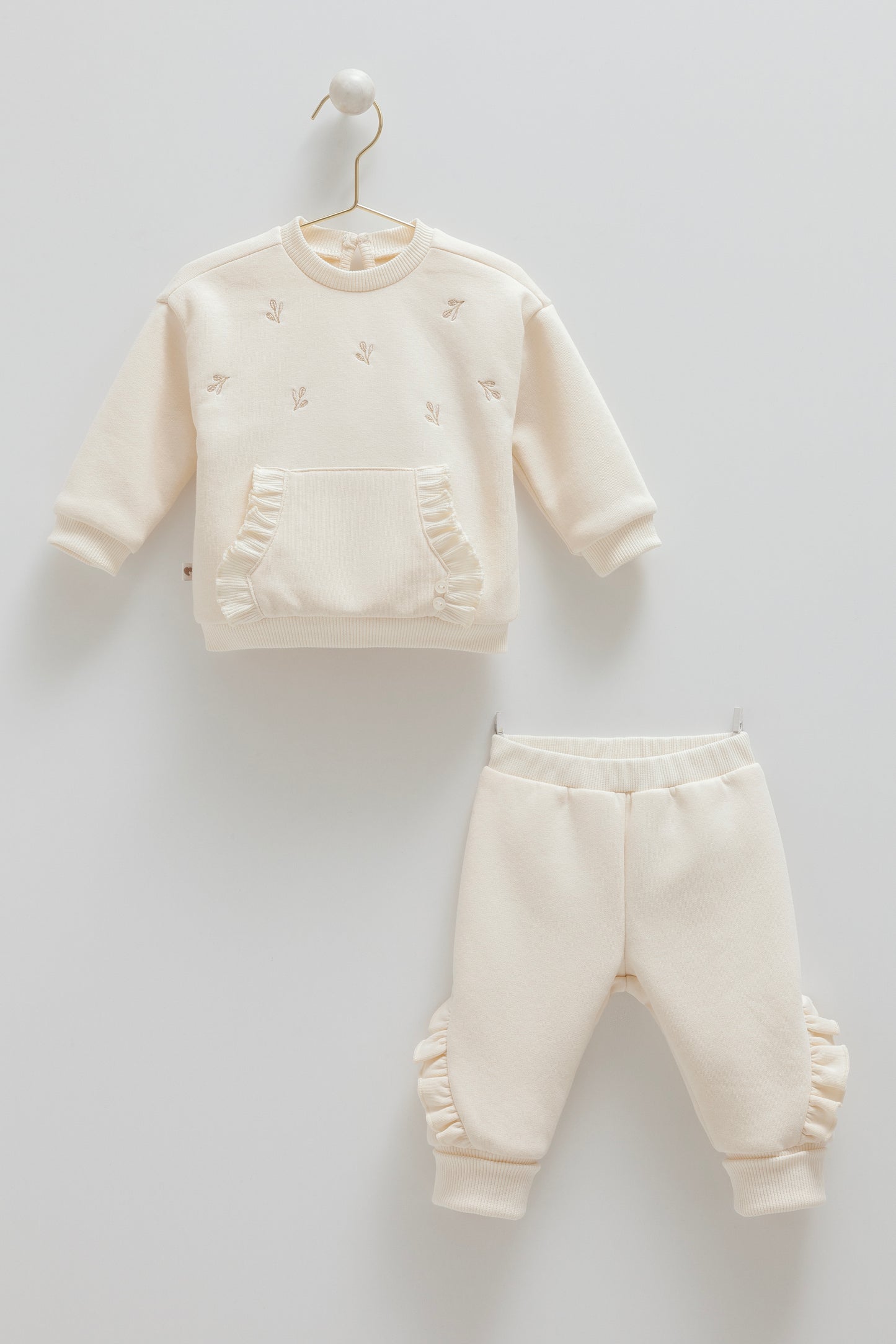 طقم قطن مبطن ١-١٢ شهر🌸ايفوري