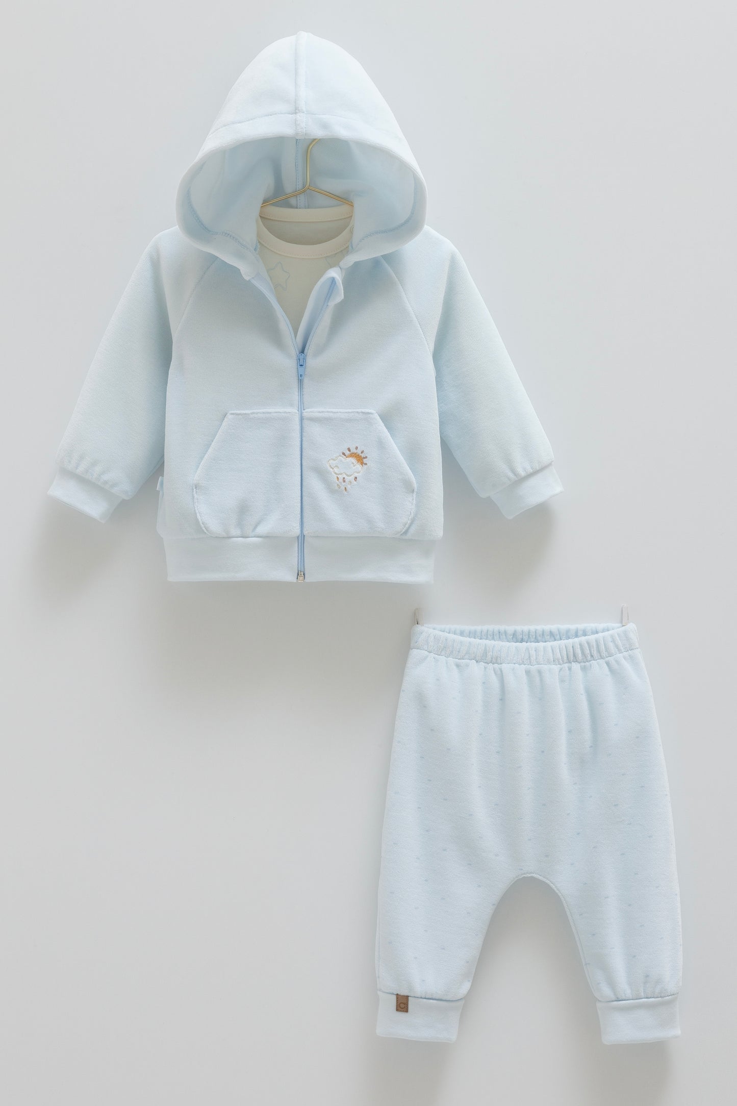 طقم بيبي مخمل ٣ قطع ٣-١٨شهر ازرق