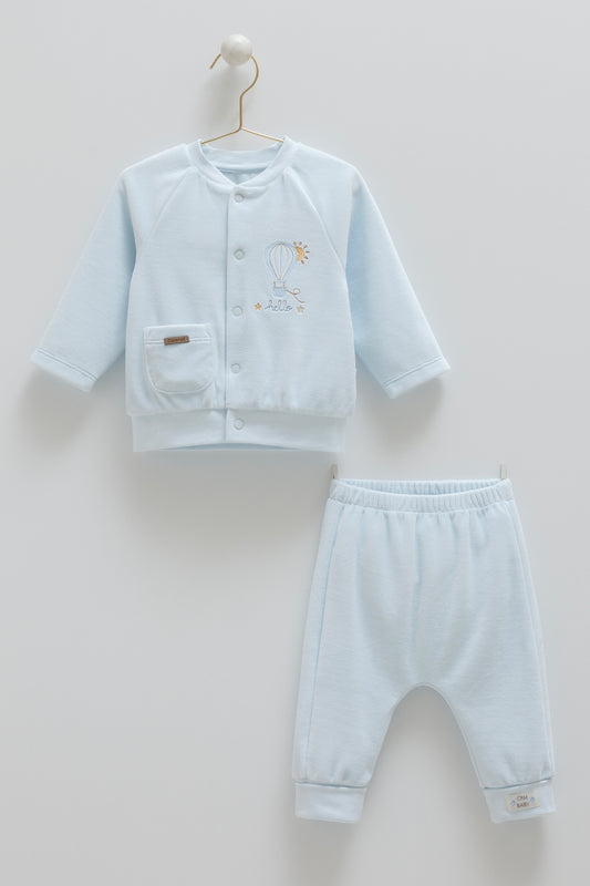 طقم بيبي مخمل ٣-١٨شهر ازرق