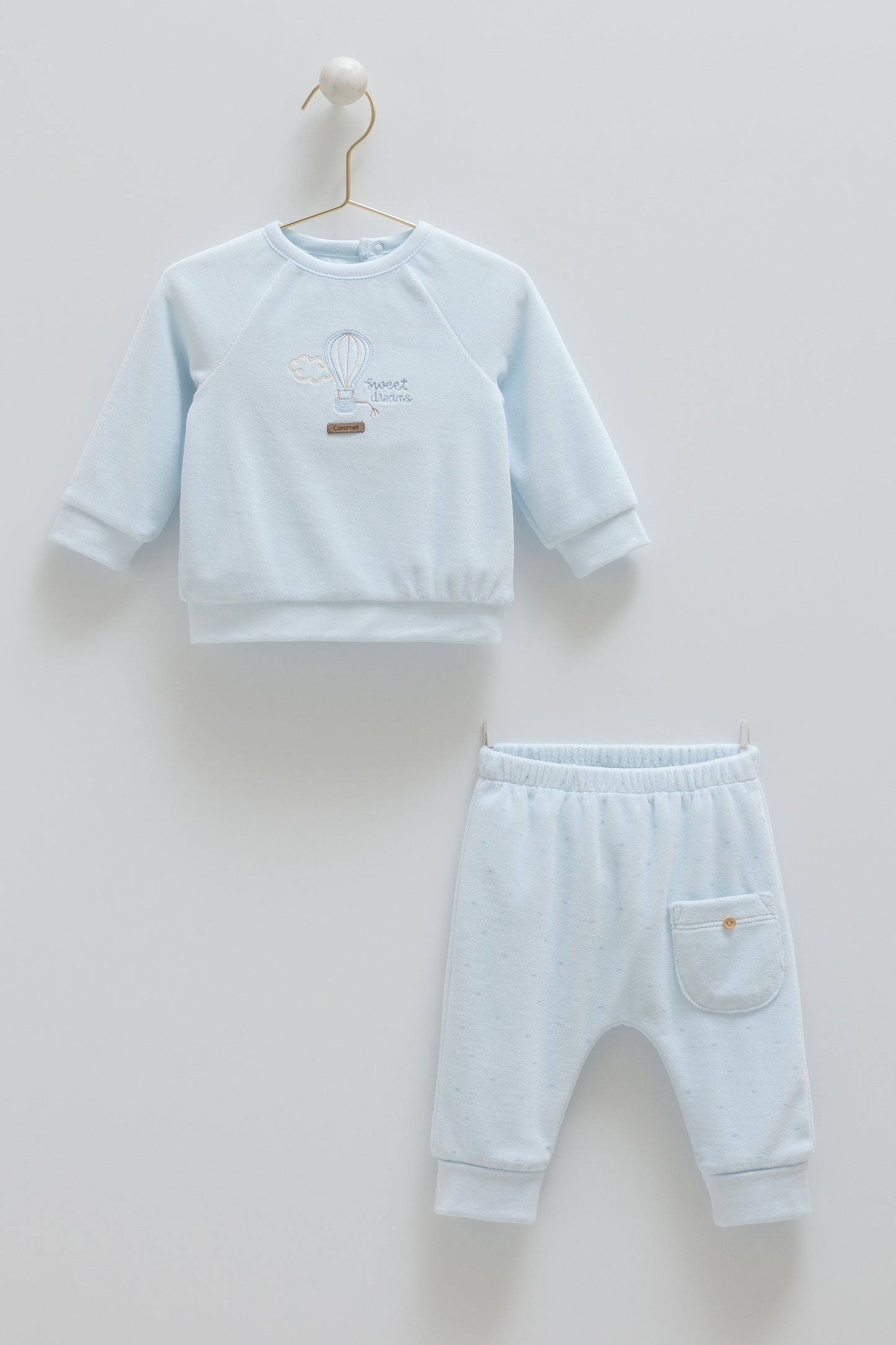 طقم بيبي مخمل١-١٢ شهر ازرق