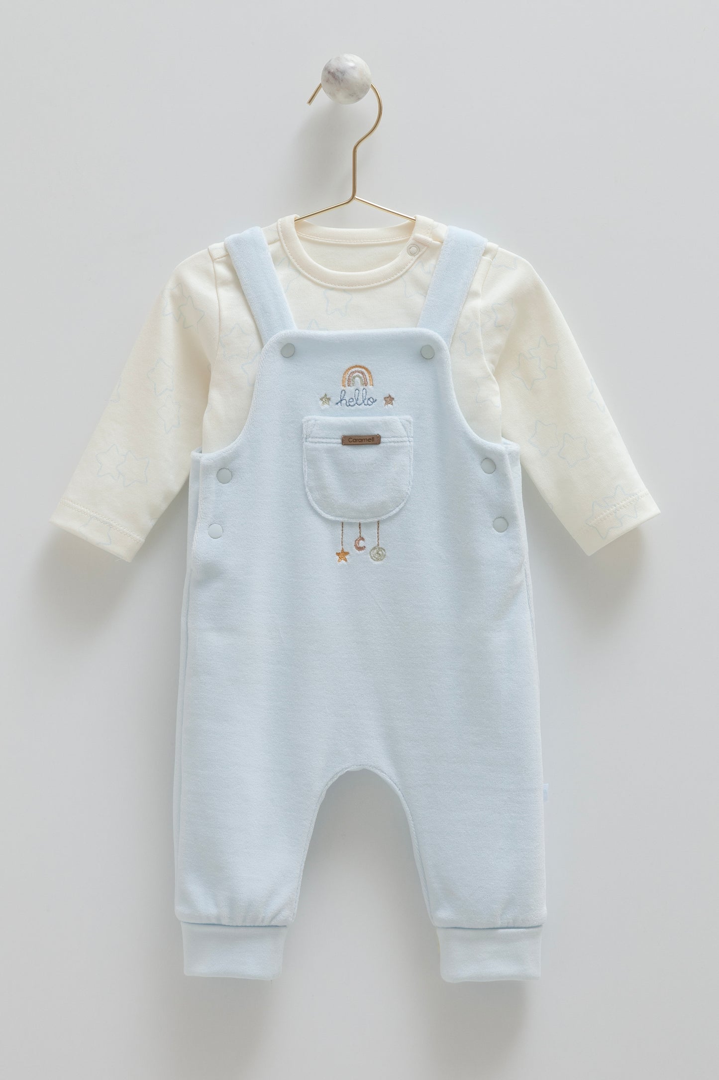 طقم أفرهول بيبي مخمل١-١٢ شهر ازرق🌟