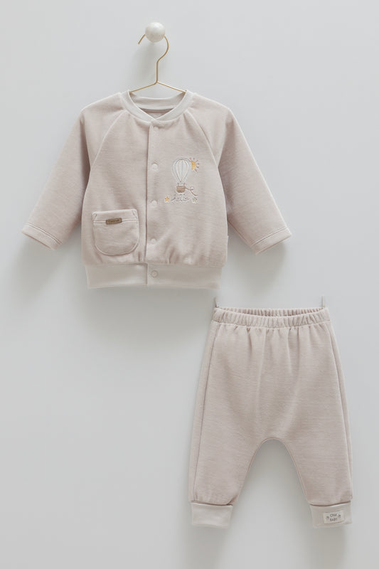 طقم بيبي مخمل ٣-١٨شهر رمادي