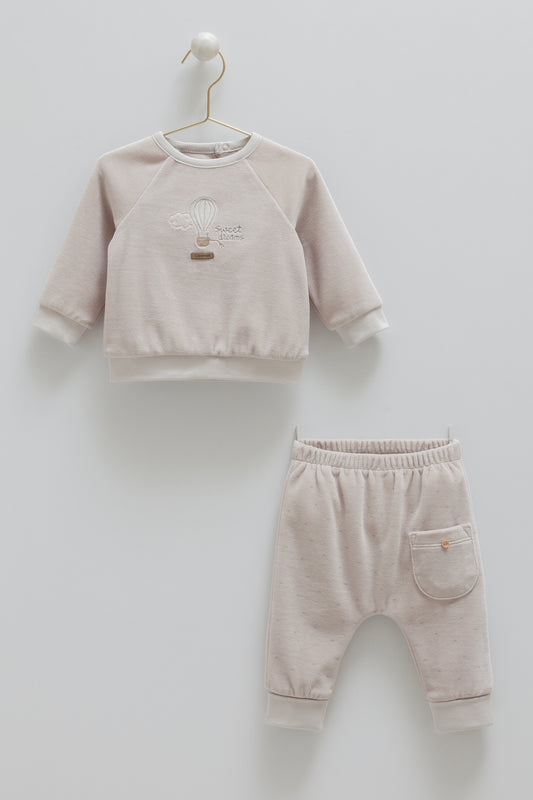 طقم بيبي مخمل١-١٢ شهر رمادي