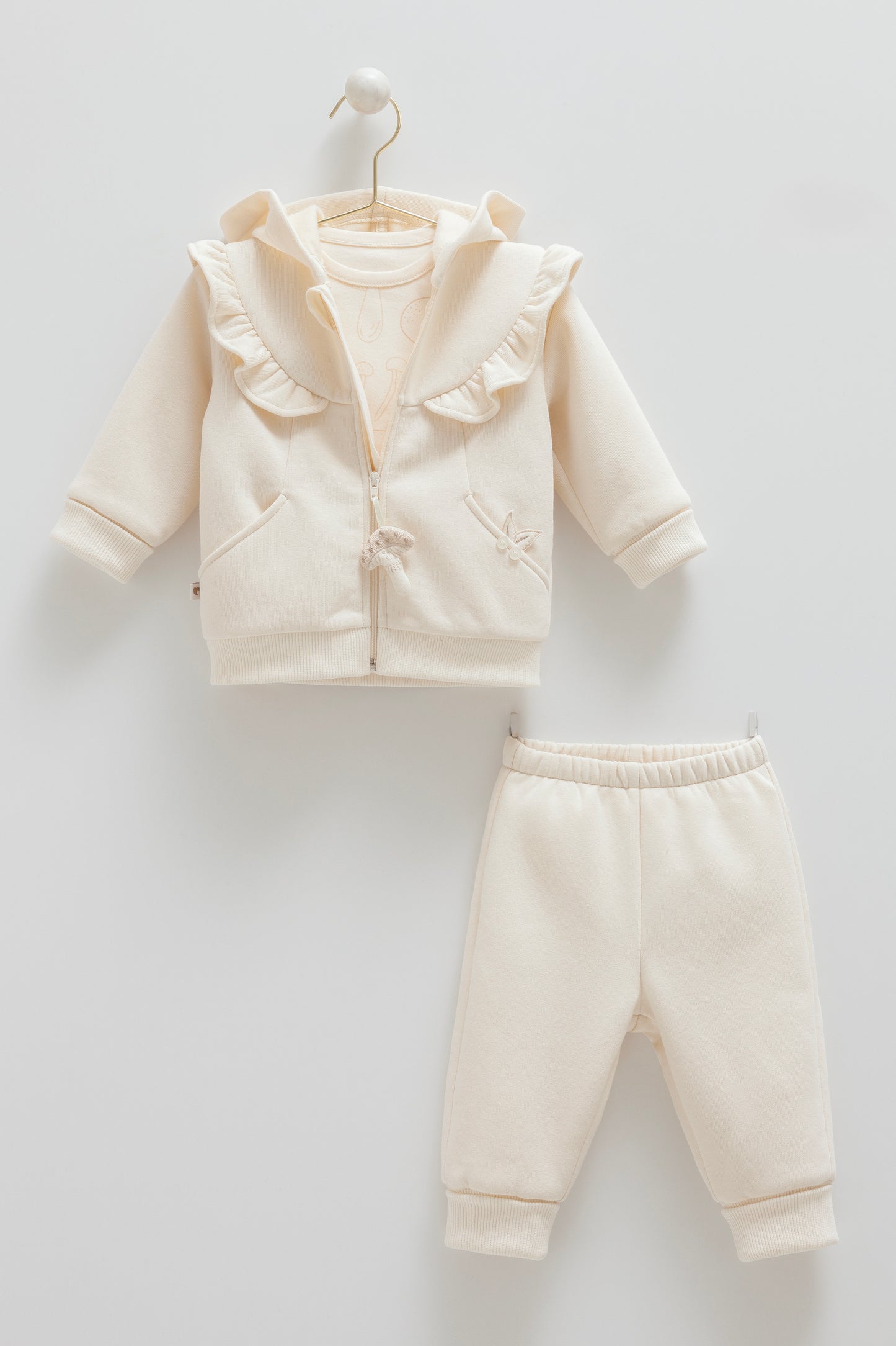 طقم قطن مبطن ٣ قطع ٣-٢٤ شهر 🍄 ايفوري