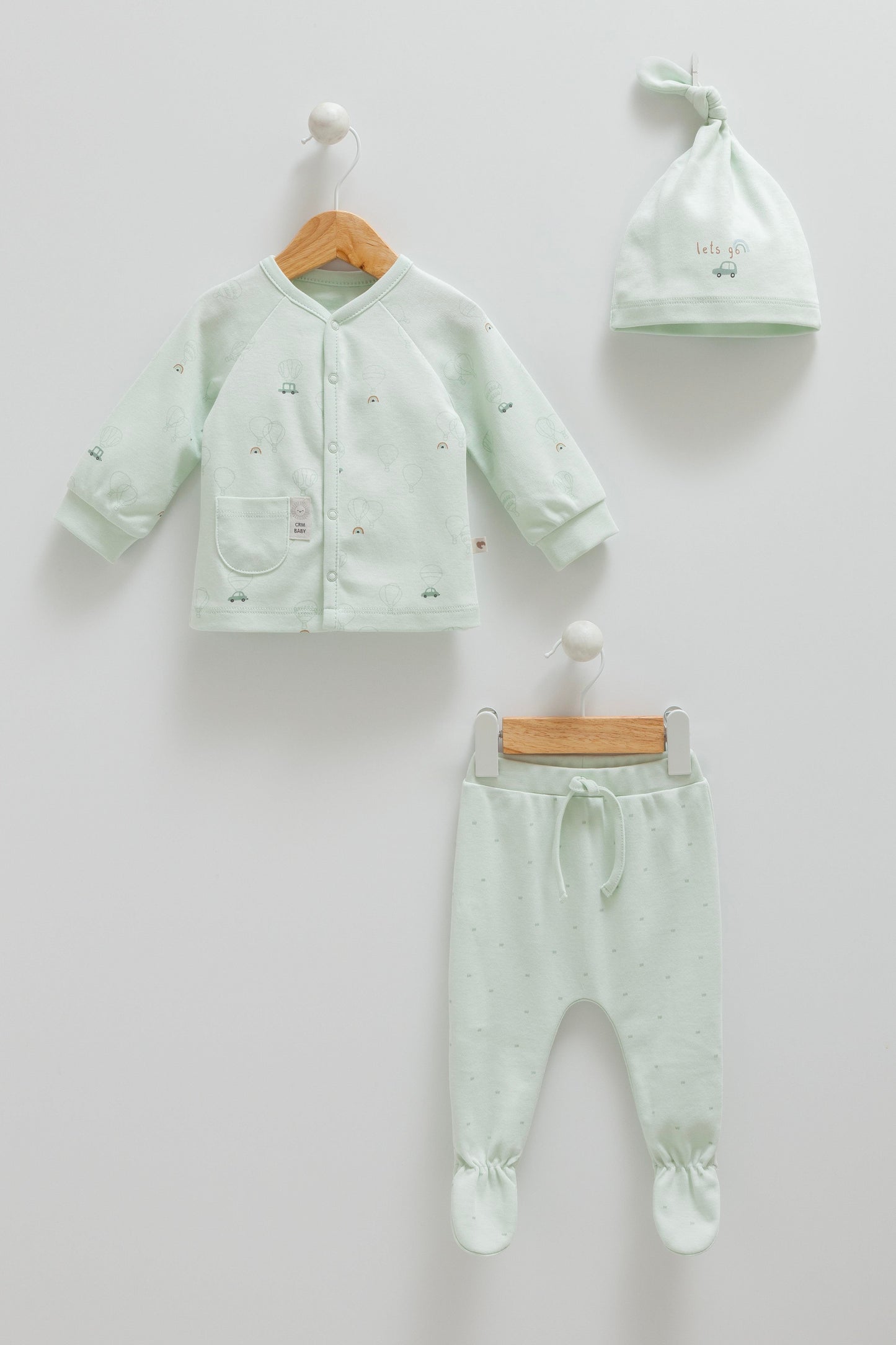 بجامة ٣ قطع قطن ١٠٠٪‏ أخضر ١-١٢ شهر