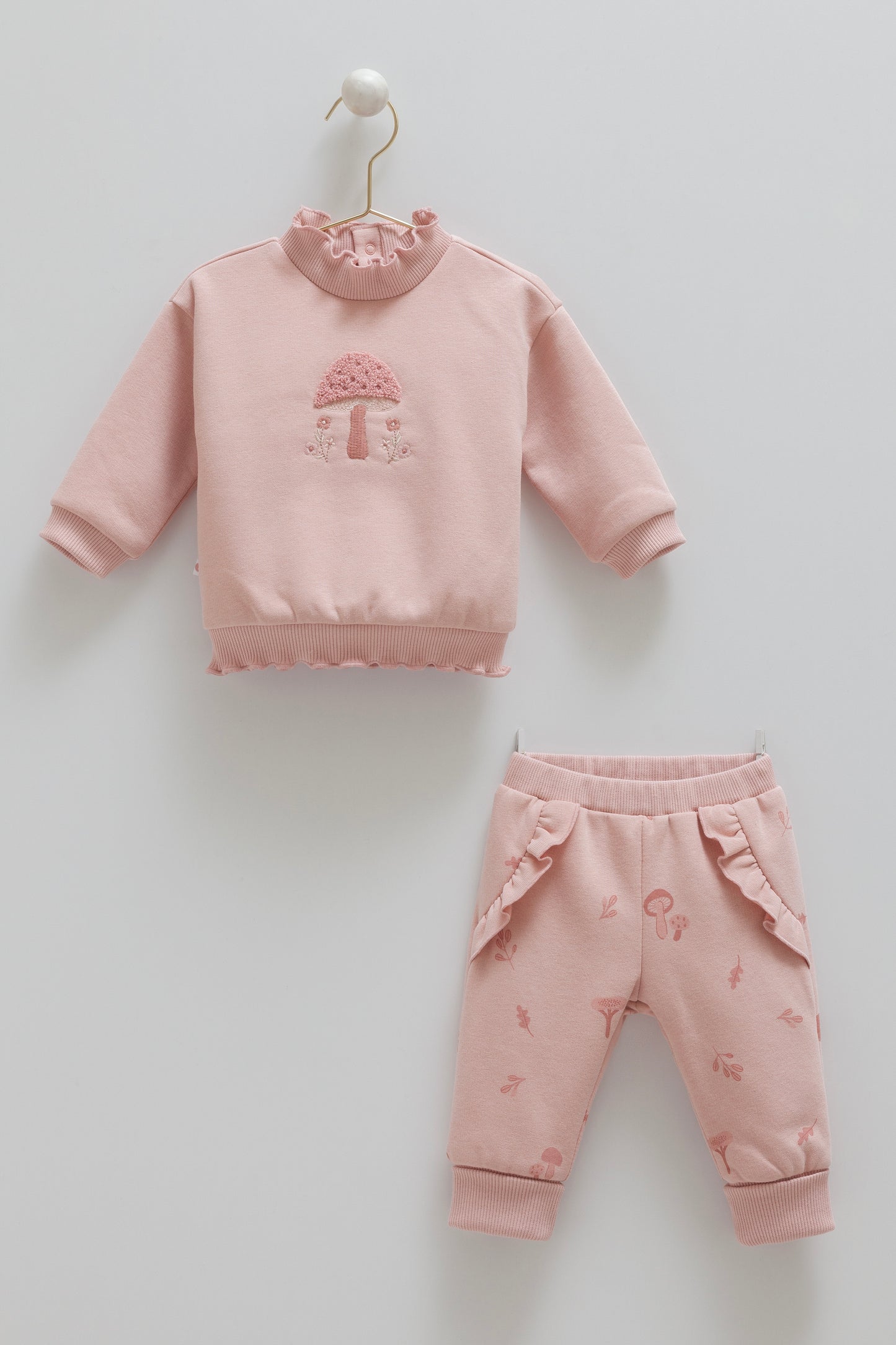 طقم قطن مبطن ١-١٢ شهر🍄وردي