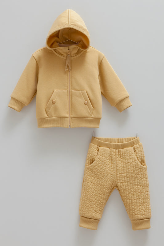 طقم بيبي قطن مبطن ٣ قطع ٣-٢٤ شهر❄️ اصفر