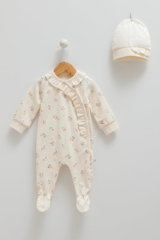 طقم أفرهول مع طاقية قطن ١٠٠٪‏🪡ايفوري