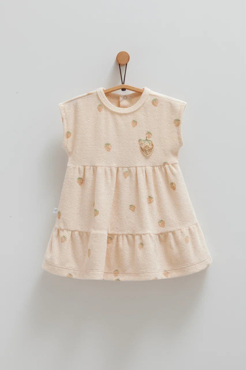 فستان صيفي برسمة الفراولة - بيج🍓