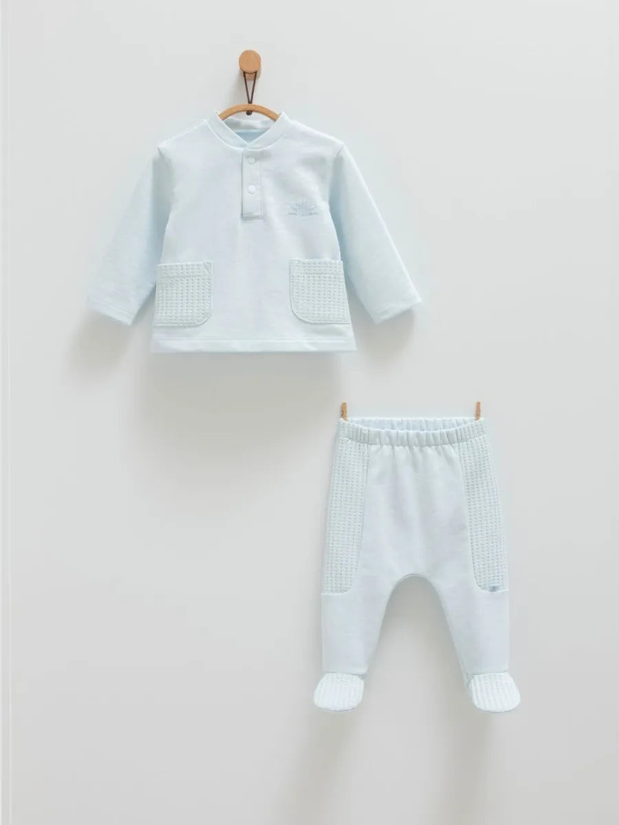 طقم قطعتين قطن ١٠٠٪‏💙 ١-١٢ شهر