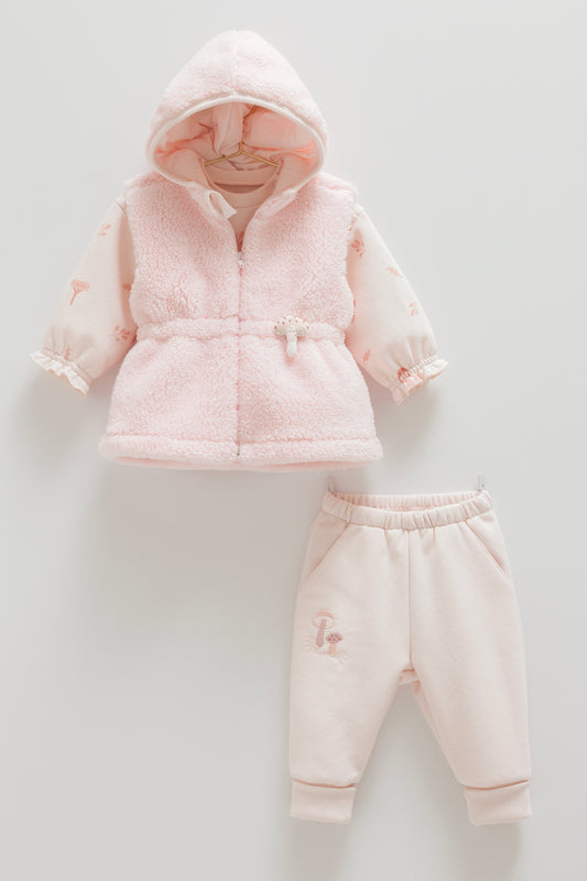 طقم قطن مبطن ٣ قطع ٣-٢٤ شهر 🍄زهري