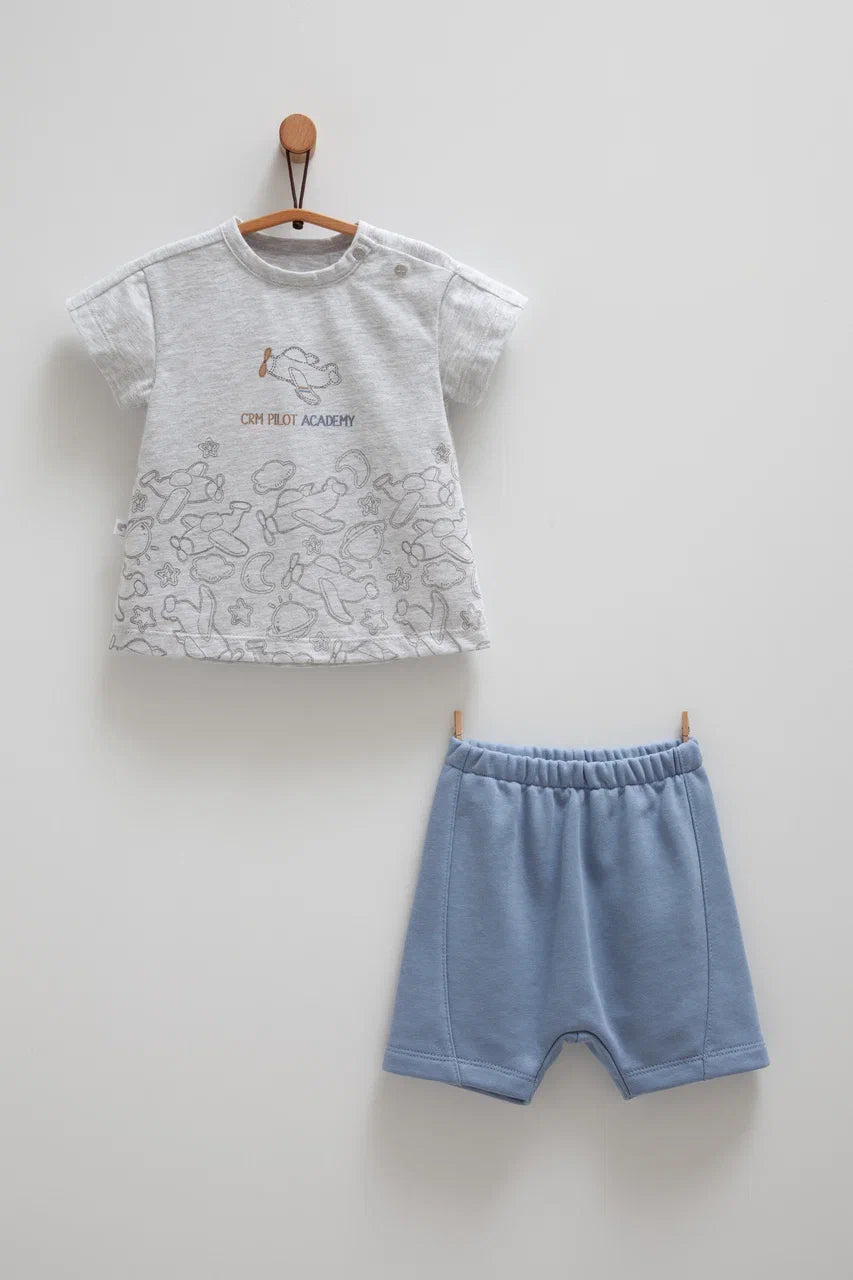 طقم صيفي قطن١٠٠٪‏ ازرق ٣-١٨ شهر