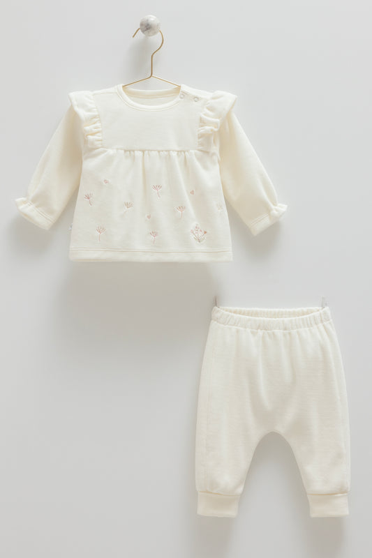 طقم بيبي مخمل١-١٢ شهر ايفوري