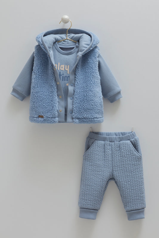 طقم بيبي قطن مبطن ٣ قطع ٣-٢٤ شهر 🦒ازرق