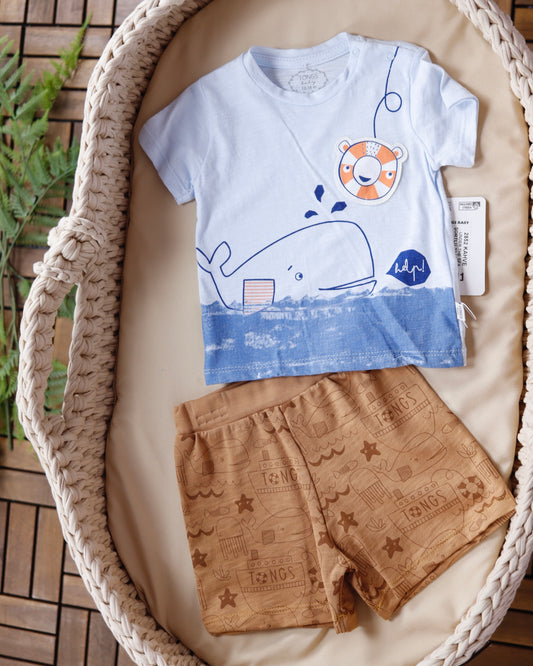 ⁨⁨⁨⁨طقم بيبي قطعتين جنتل مان مع ببيونة🤍