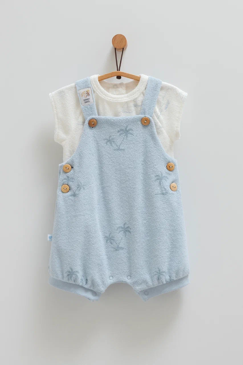 طقم أفرهول صيفي برسمة النخيل باللون الازرق🌴