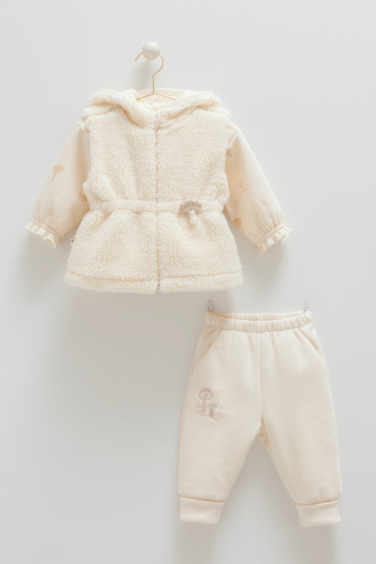 طقم قطن مبطن ٣ قطع ٣-٢٤ شهر 🍄ايفوري