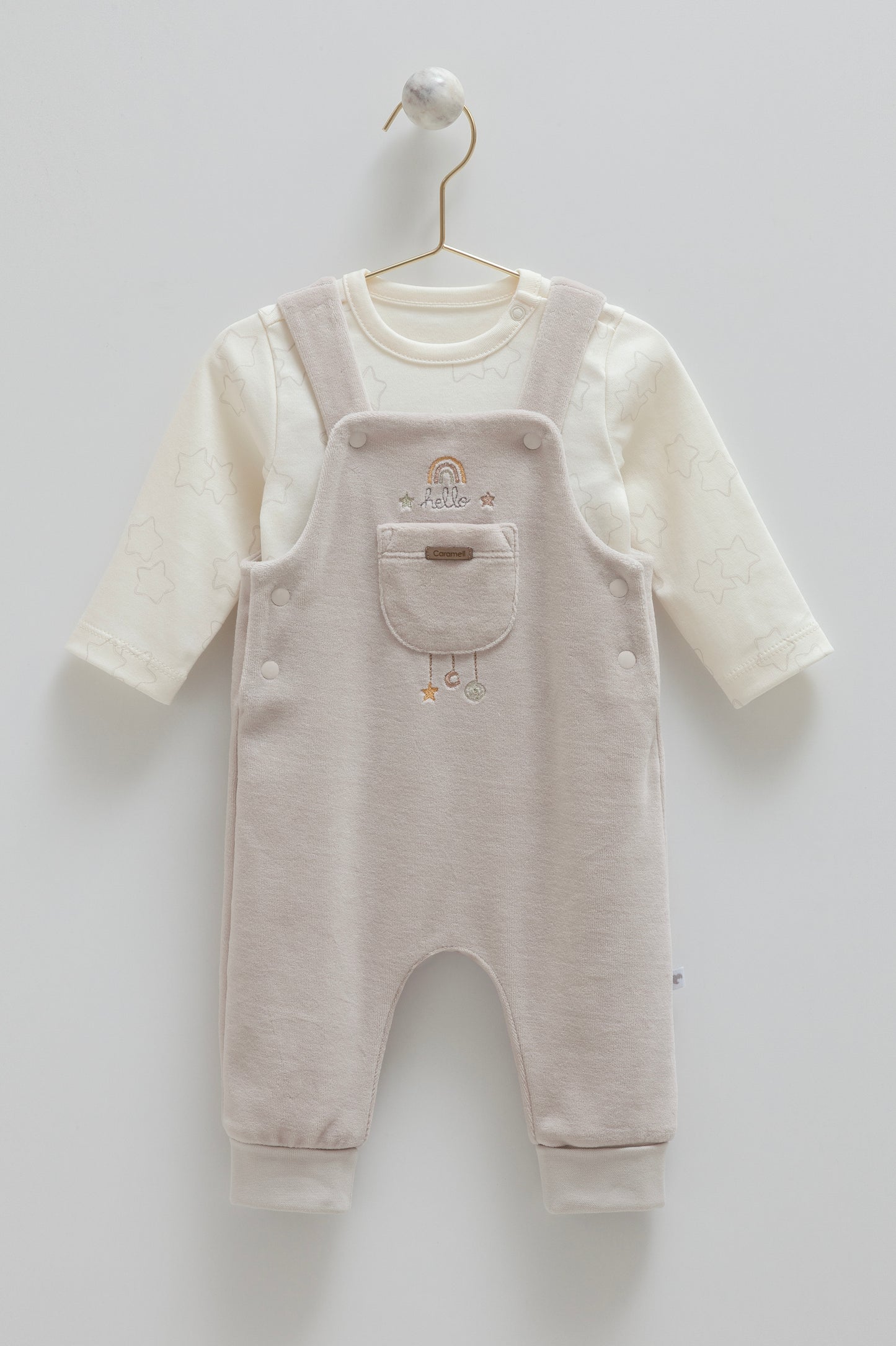 طقم أفرهول بيبي مخمل١-١٢ شهر رمادي🌟