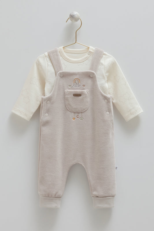 طقم أفرهول بيبي مخمل١-١٢ شهر رمادي🌟