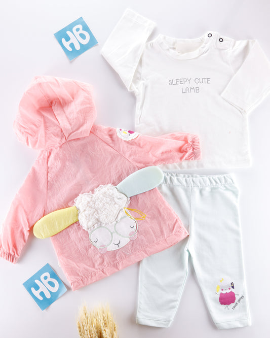 3 Pcs Sheep baby girl set - Pink